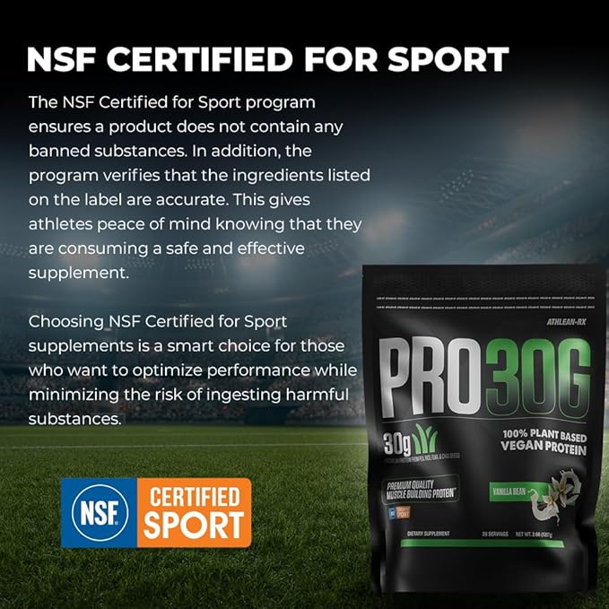 PRO 30G Vegan Protein Powder by ATHLEAN-X Plant-Based Muscle Recovery &amp Growth Formula Gluten-Free NSF Certified for Sports High Protein Supplement for Strength - Vanilla Bean