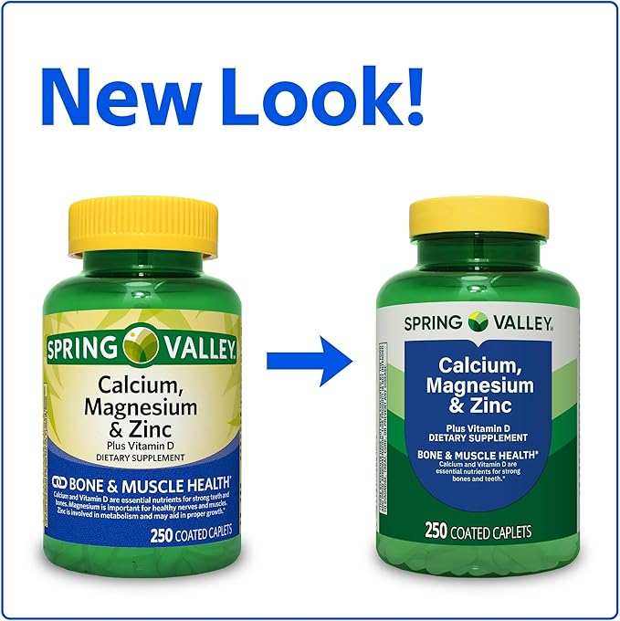 Spring Valley Calcium Magnesium &amp Zinc Plus Vitamin D3 Coated Caplets Bone &amp Muscle Health 250 Count Organizer SUREFECT.