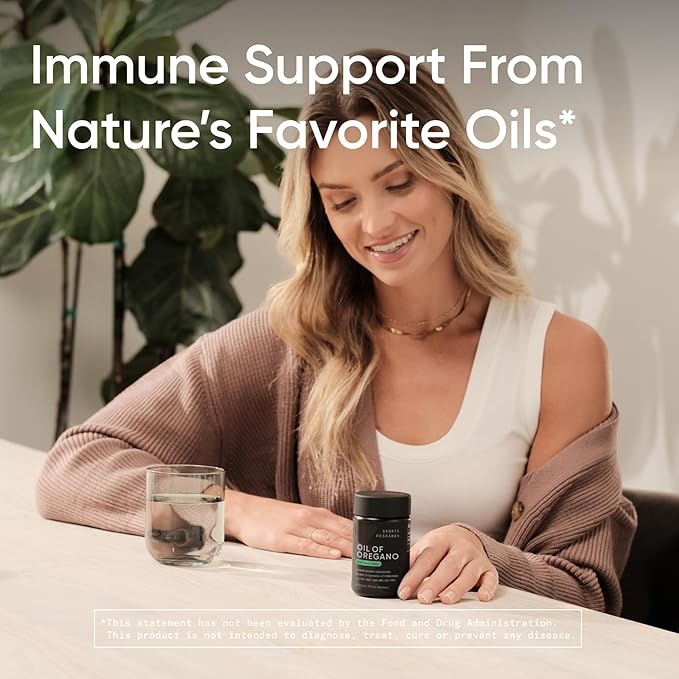 Sports Research® Oil of Oregano 9500mg w/Black Cumin Seed Oil &amp Ginger Oil - 3-1 Antioxidant Combination Supplement Rich in Thymoquinone &amp Carvacrol - Gluten Free · Non-GMO - 60 Softgels