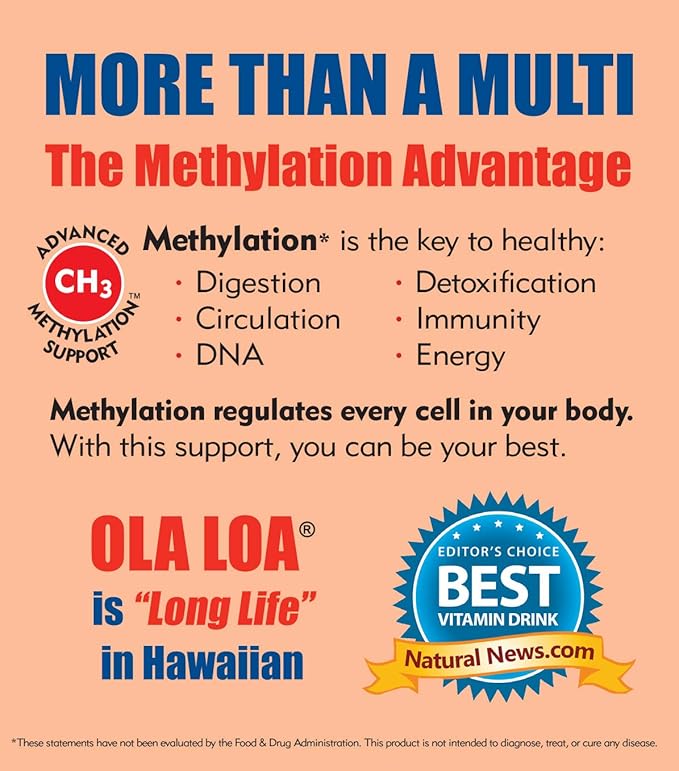 Ola Loa Energy Orange Multi Vitamin Drink Mix - Amino Energy Powder Gluten Free Detox Dairy Free Caffeine Free - Drink Your Vitamins for the Rigors of Daily Life - 30 Packets (8.25oz)