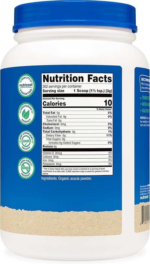 Nutricost Organic Acacia Fiber Powder (2 LB) - USDA Certified Organic Non-GMO Gluten Free