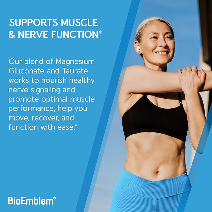BioEmblem Triple Complex Magnesium Powder Drink - 350mg High Absorption Magnesium Glycinate Gluconate Taurate &amp GABA for Rest Sleep &amp Brain Health - Passionfruit Mango Flavor - Vegan(90 Se
