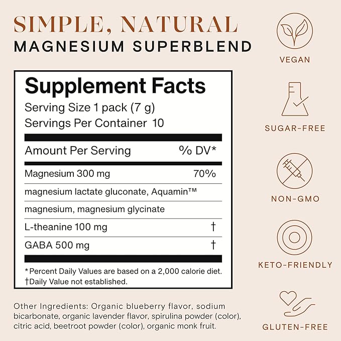 mellö Magnesium Supplement Superblend Powder - Magnesium Glycinate with L-Theanine GABA and Trace Minerals - Supports Sleep Relaxation and Balanced Energy - Lavenderberry Flavor 10-Pack Singles