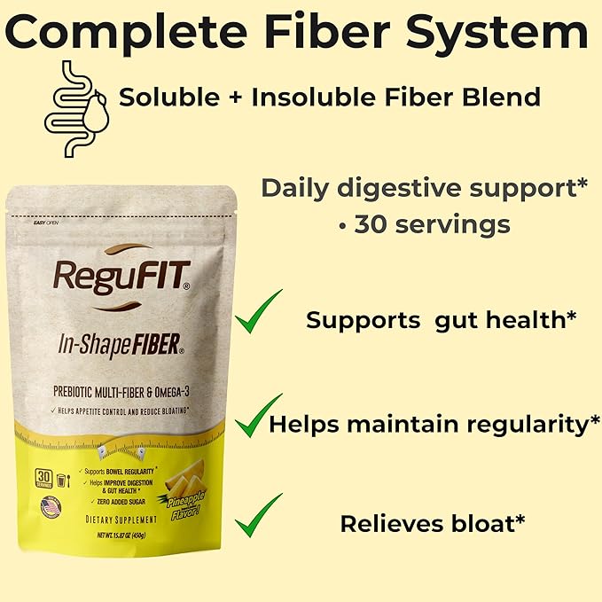 Plant-Based Fiber Blend Powder – Daily Fiber Supplement with Flaxseed Soluble &amp Insoluble Fiber for Digestive Balance &amp Regularity Natural Pineapple Flavor 30 Servings (450g)