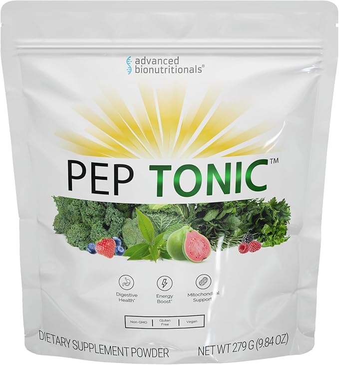 Advanced Bionutritionals Pep Tonic Powdered Superfood Formula 50 Fruits Vegetables Herbs and Superfoods - Vegan Vegetarian - 9.84 OZ - 279 g