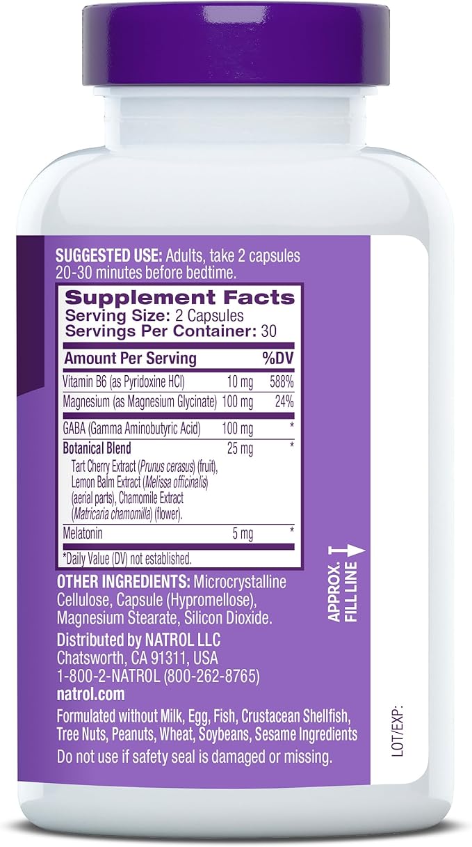 Natrol Sleep &amp Restore Capsules - Calm Magnesium GlycinateMagnesium Sleep Aid with GABAMelatonin 5mgBotanical Blend30 Day Supply(Pack of 2)