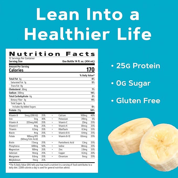 GNC Lean Shake 25 Protein Shake Clinically Proven Weight Management Meal Replacement 25g Protein with Zero Added Sugar Ready To Drink Banana Cream Pack of 12