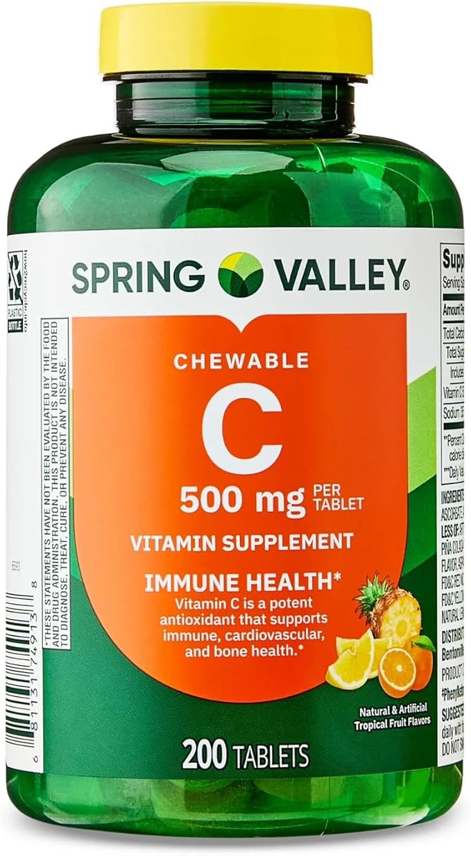 Spring Valley Vitamin C 500 mg Chewable Tablets Immune Support Dietary Supplement 200 Count