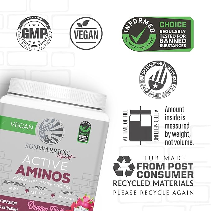 Sunwarrior Amino Acids Amino Energy Powder Essential Amino Acids EAA | Muscle Repair Hydration &amp Recovery | Promote Wellness Strength &amp Endurance | Dragon Fruit Flavor | 30 Servings | Active A