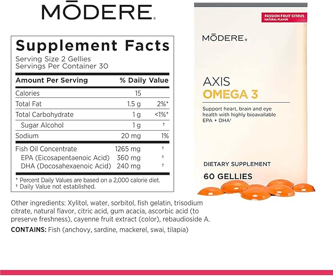 Modere Axis Omega 3 - Daily Omega Fatty Acid Supplement Supporting Heart Health Brain Function and Overall Wellness Support - 60 Count