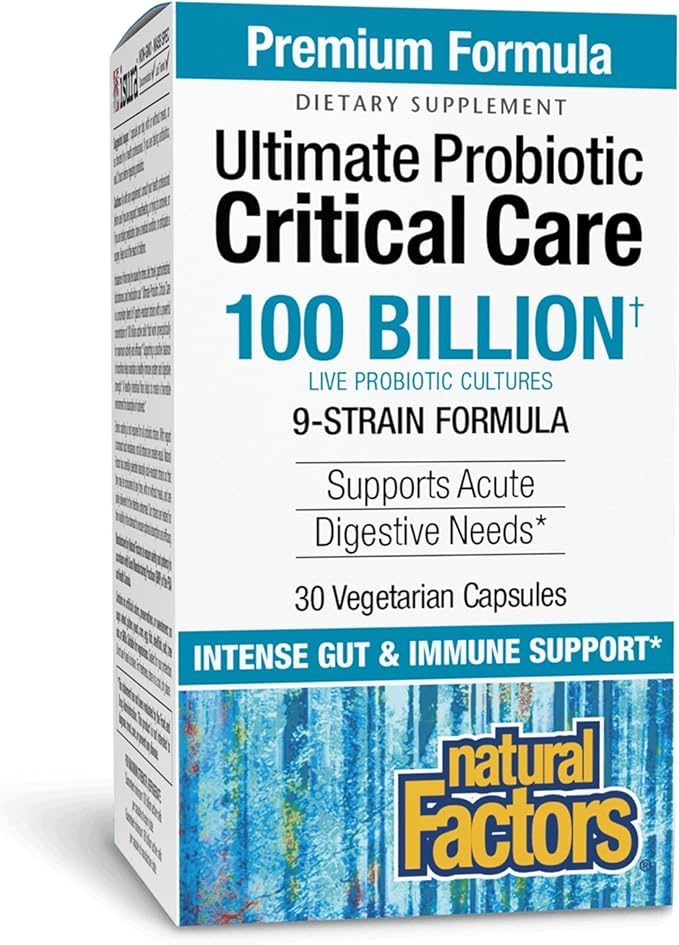 Natural Factors Ultimate Probiotic 100 Billion Live Cultures - Digestion Supplement with Prebiotic Fiber - Daily Supplement for Gut Health - 30 Vegetarian Capsules (30 Servings)