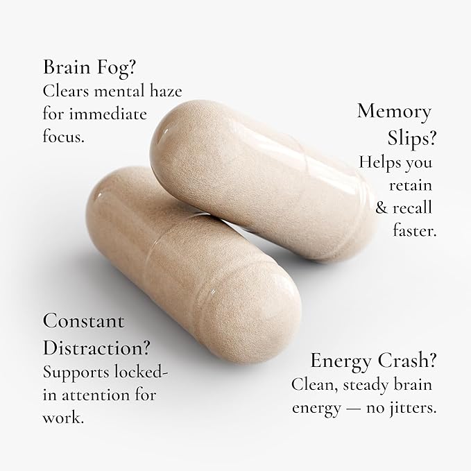 N•A Mind Clarity Brain Supplement - Nootropic for Memory Focus &amp Mental Clarity with DMAE GABA Bacopa Phosphatidylserine - Complete Multivitamin + DHA - 60 Veggie Capsules Made in USA