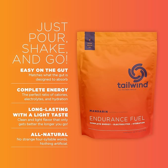 Tailwind Nutrition Endurance Fuel Carbohydrate &amp Electrolyte Sports Drink Mix Powder Gluten-Free Vegan Mandarin Orange 30 Servings