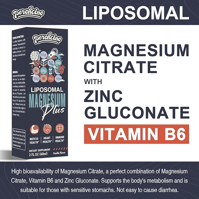 Liposomal Magnesium Citrate Drops for Gut and Bone Health Mood and Stress Management Powerful Formula with Vitamin B6 and Zinc Gluconate 60ml (2.04 Fl Oz (Pack of 2))
