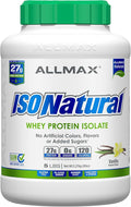 ALLMAX ISONATURAL Whey Protein Isolate Vanilla - 5 lb - 27 Grams of Protein Per Scoop - Zero Fat &amp Sugar - 99% Lactose Free - with Prebiotics - No Artificial Flavors - Approx. 73 Servings