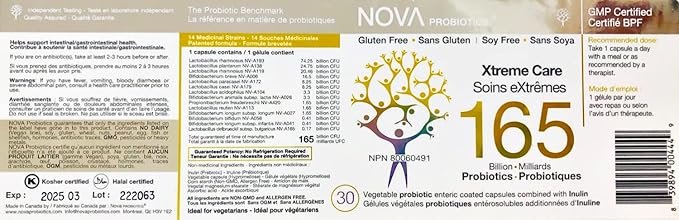 NOVA Probiotics Multi-Strain Xtreme Care 165 Billion Probiotics per Capsule-30 VCaps