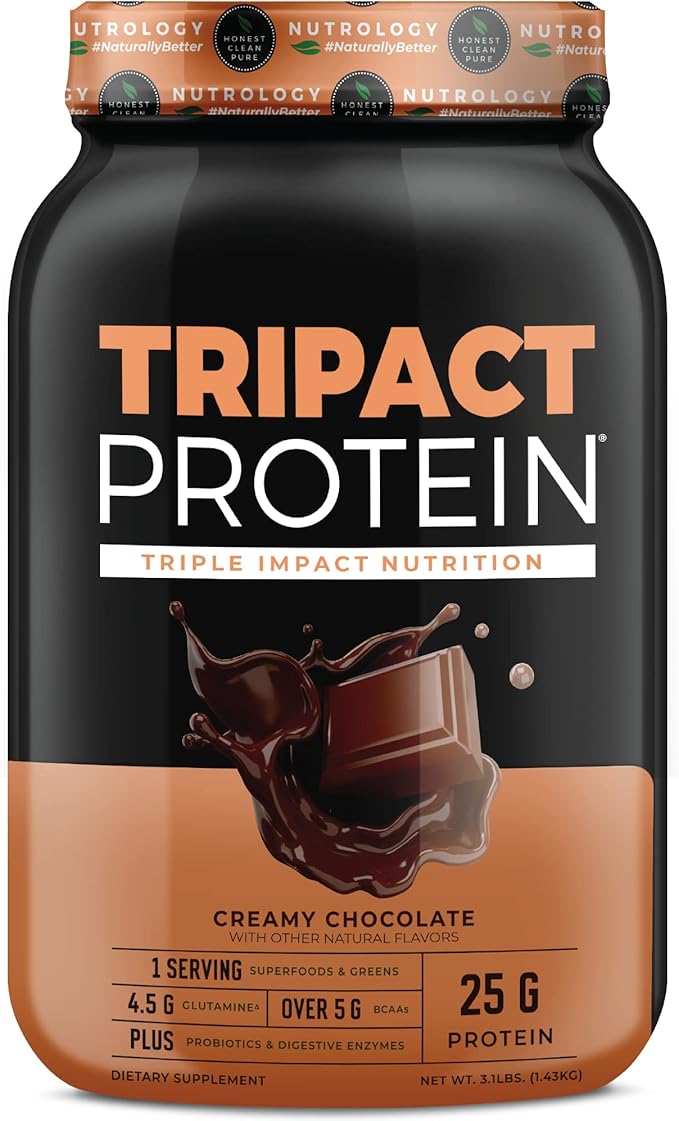 Nutrology TRIPACT Protein Powder - 7-in-1 Meal Replacement Shake with Grass Fed Whey Protein Powder Pea Rice &amp Greens - Boost Muscle Recovery &amp Immunity Creamy Chocolate Flavor 40 Serving