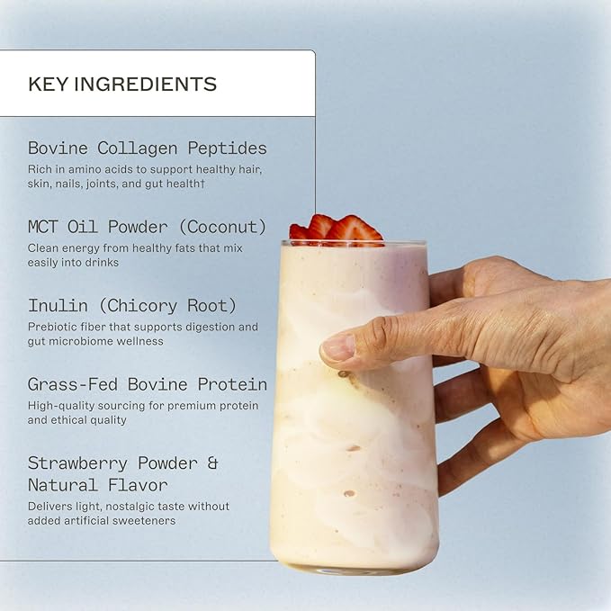 Amy Myers MD Paleo Protein Powder - Strawberries &amp Cream 20 Servings - Collagen-Based Gut Function Support - Gluten-Free &amp Non-Dairy Protein Supplement