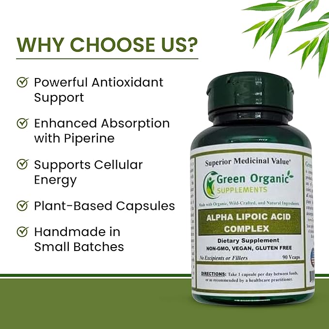 Green Organic Supplements' Alpha Lipoic Acid Complex ALA 90 VCaps Alpha Lipoic Acid Capsules (Pack of 2)