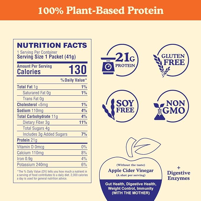 BBfL Plant-Based Protein Shake – 21g Vegan Protein Vanilla Bean + Apple Cider Vinegar Prebiotics Digestive Enzymes Supports Gut Health – All-in-One Shake for Women &amp Men (10 Servings Vanilla