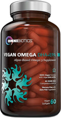 OmniBiotics Vegan Omega 3 DHA EPA Supplement – MD-Certified Prenatal Supplement with 8X More DHA Than Krill Oil Fish-Free Non-GMO – 60 Vegan Capsules