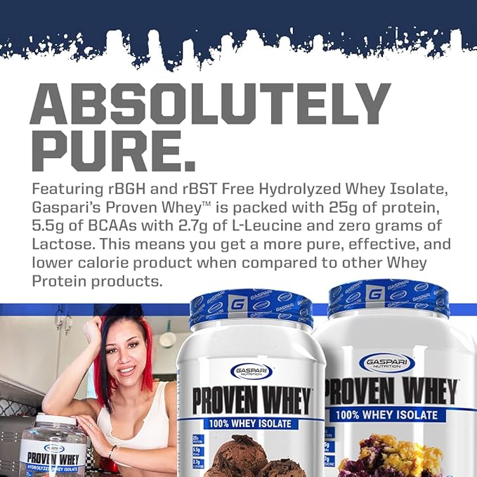 Gaspari Nutrition Proven Whey 100% Hydrolyzed Whey Isolate High Protein Lactose Free Low Carbohydrate and Low Sugar (4lb Strawberries &amp Cream)