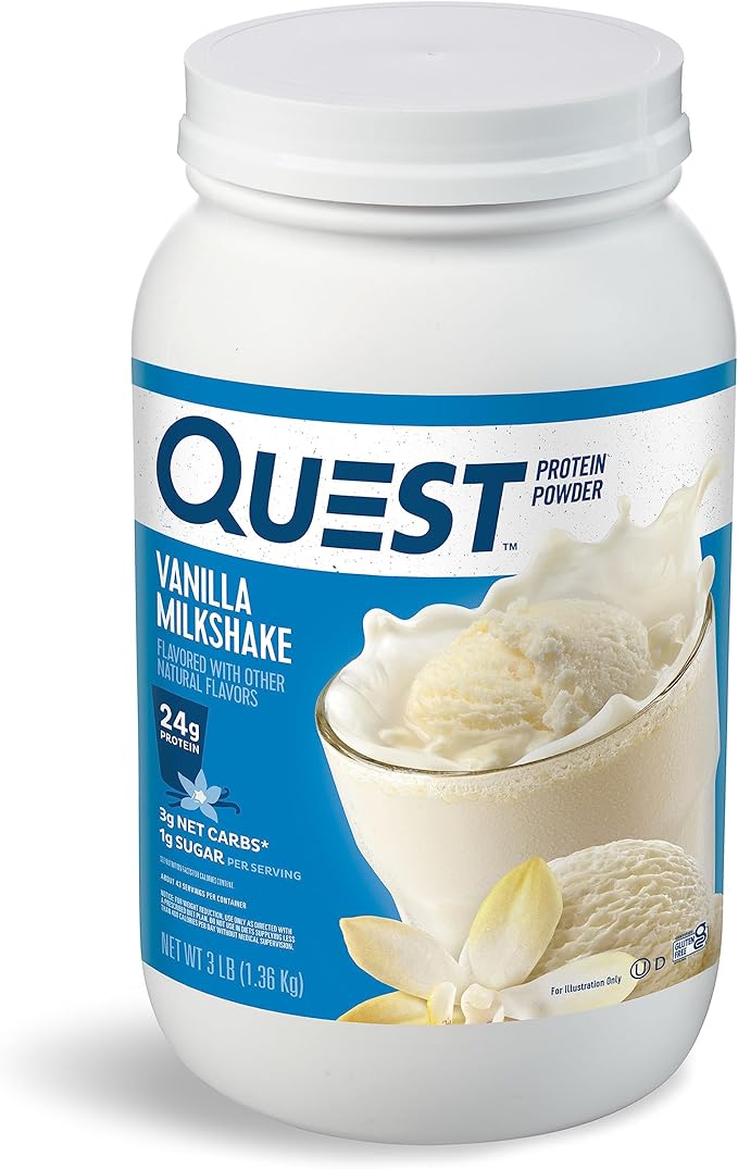 Quest Nutrition Vanilla Milkshake Protein Powder 24g of Protein 1g of Sugar 3 Pound 43 Servings &amp Tortilla Style Protein Chips Variety Pack Chili Lime Nacho Cheese Loaded Taco