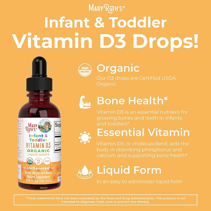 MaryRuth Organics Infant Precision Probiotics Colic &amp Vitamin D3 Drops | USDA Organic Clean Label Project Verified® | Vitamins for Immune Support &amp Overall Wellness | Vegan Non-GMO Gluten F