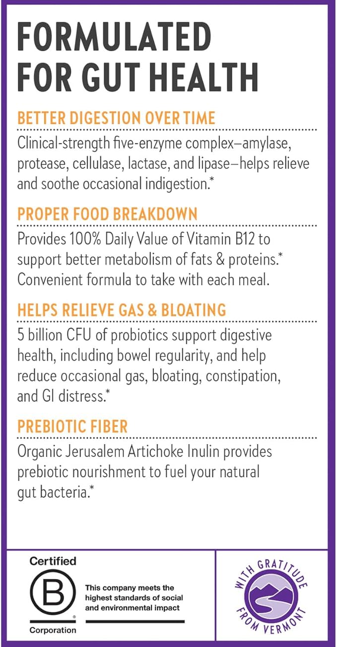 New Chapter All-Flora Enzyme Complex with Probiotics Relieves Bloating &amp Gas - Clinical-Strength Digestive Enzymes + Ultra-Concentrated Probiotics + Fermented Vitamin B12 90 Vegan Capsules
