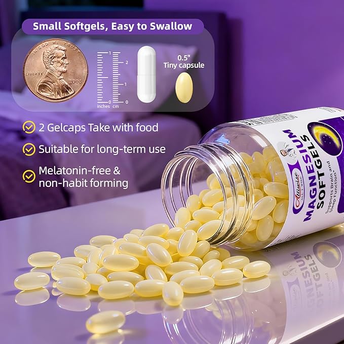 Magnesium Glycinate 400mg Softgels Small Easy to Swallow High Absorption Magnesium Supplement with Vitamin D3 &amp K2 for Sleep Relax Calm Muscle Bone* Health 120 Gelcaps
