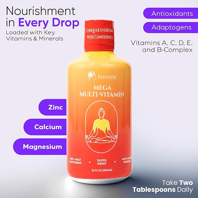 Mega Liquid Multivitamin | 32 Fl.oz (960ml) | Easy to Consume Daily Use Multivitamin Liquid | Nutrition &amp Immune Support | Packed with Vital Nutrients for All