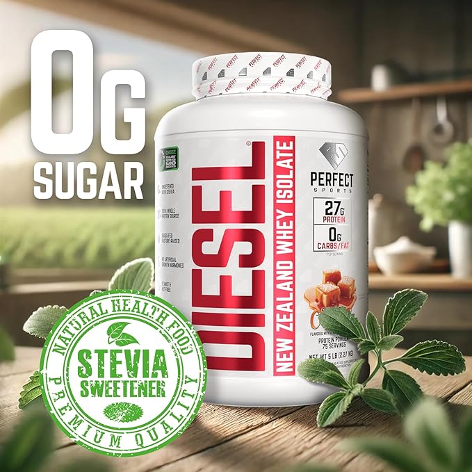 PERFECT SPORTS Diesel 100% New Zealand Whey Protein Isolate | Stevia Sweetened No Artificial Ingredients Keto | 0g Carb 0g Fat 27g Protein | 5 Pounds (Salted Caramel)