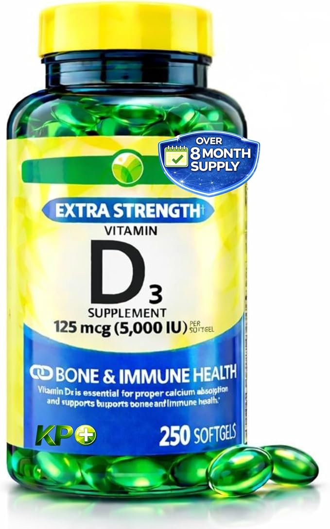 KP+ Vitamin D3 125 mcg (5000 IU) | Bone &amp Immune Health | Gluten Free | 250 Softgels | Pack of 1