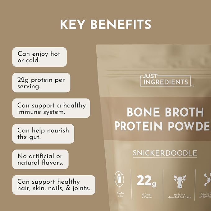 Bone Broth Protein Powder – Snickerdoodle | 15 Servings | 21g Grass-Fed Protein per Serving | Dairy-Free | Collagen for Gut Skin &amp Joint Support | Made with Real Food Ingredients