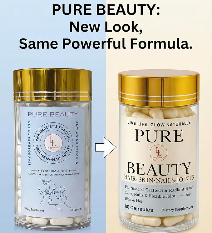 LL Supplement Pure Beauty Skin Nails Hair Joints Support – Anti-Aging Supplement with Clinical‑Grade Nutrients – Pharmacist Crafted – Gold Cap Edition – 60 Capsules