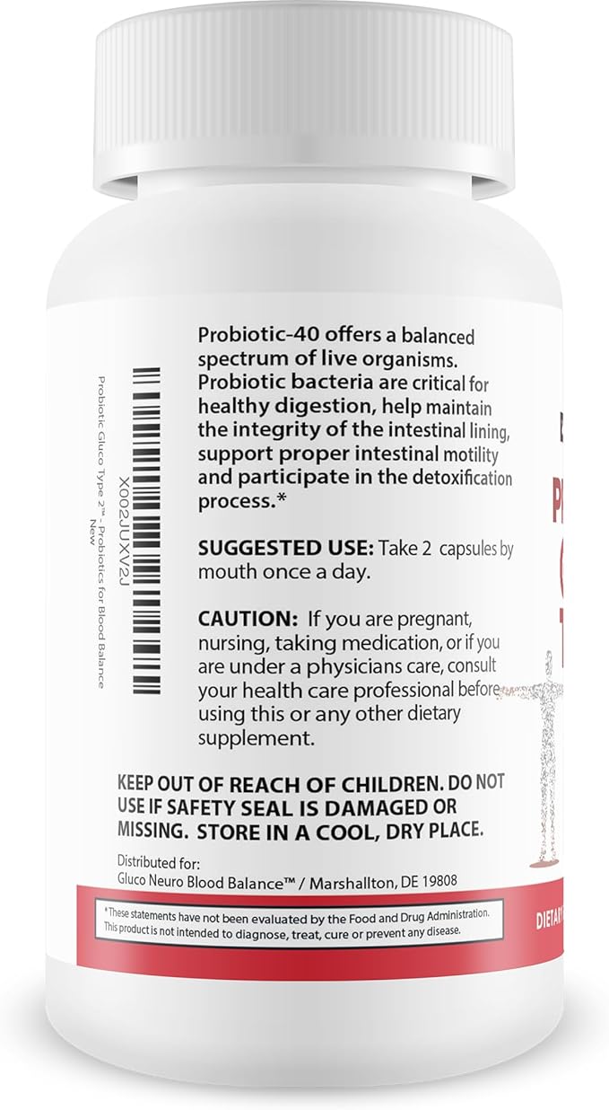 Probiotic Gluco Type 2 - Probiotic for Blood Balance Blood Pressure &amp Immune Support - Probiotic Immune Function for Blood Health - Probiotics for Blood Balance