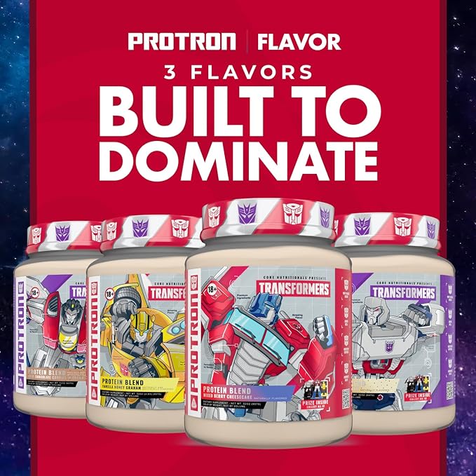 Core Nutritionals Transformers Protron Protein | Whey + Casein Blend | MCTs &amp Digestive Enzymes | 25g Protein | Free Prize Inside - Starscream | 2 Pound (Milk Chocolate Cookie 'N Cream)