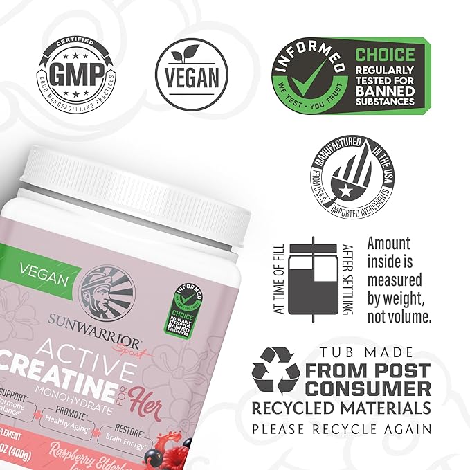 Sunwarrior WarriorBlend Vanilla Protein Powder 32 Servings &amp Creatine for Women Berry Lemonade 50 Servings