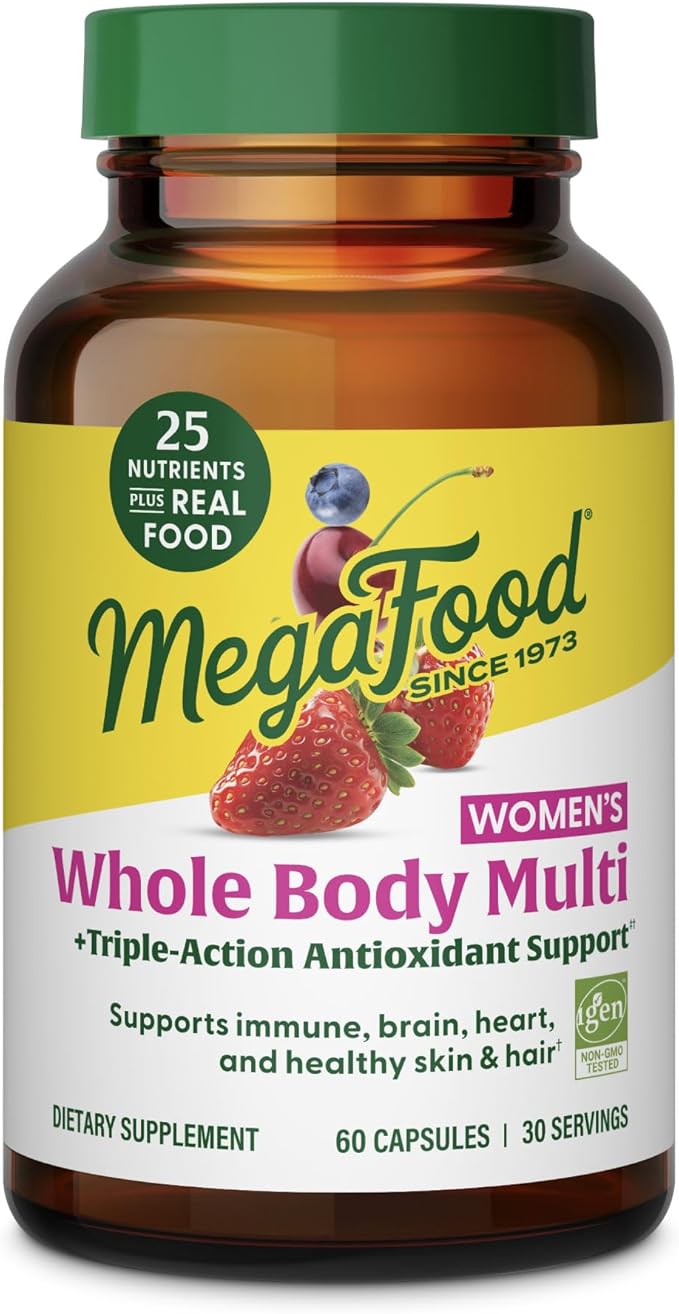 MegaFood Whole Body Womens Multivitamin - Multivitamin for Women - Vitamin D3 K2 Magnesium Citrate Folate Biotin Iron - Brain Heart Skin &amp Hair &amp Immune Support - 60 Capsules 30 Serving