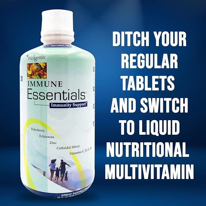 Wellgenix Immune Essentials – 12 in 1 Natural Immune System Support Supplement - Liquid Nutritional Multivitamin - Boosts Immune System and Overall Health For Kids &amp Adults - Fruit Punch Flavor 32