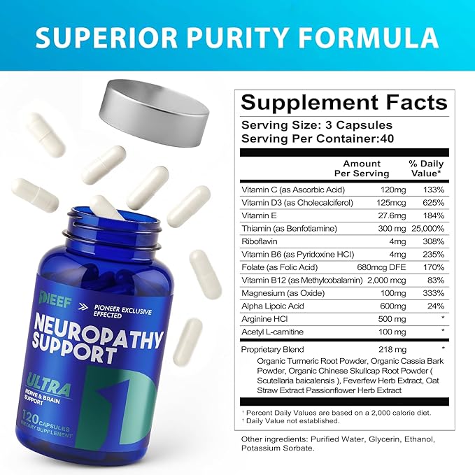 Nerve Savior Neuropathy Supplement 360 Capsules with 600mg Alpha Lipoic Acid &amp Benfotiamine Specially Formulated for Nerve Health in Hands Fingers Feet and Toes 3Pack