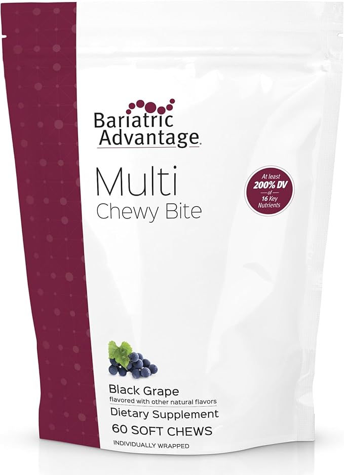 Bariatric Advantage Multi Chewy Bite - Soft Chew Multivitamin for Bariatric Surgery Patients - Chewable Multivitamin with Folic Acid Vitamin D3 &amp More - Black Grape Flavor - 60 Count