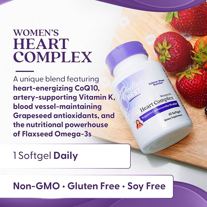 Doctors Best Womens Heart Complex with K2 + CoQ10 Supports Cardiovascular Health Non-GMO Gluten Free Soy Free 60 Softgels