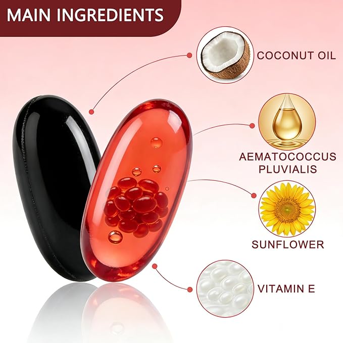 Astaxanthin 12mg 60 Softgels Natural Antioxidant Supplement from Microalgae Non-GMO Soy Free Supports Skin Health Easy to Swallow Softgels 2 Month Supply (1)