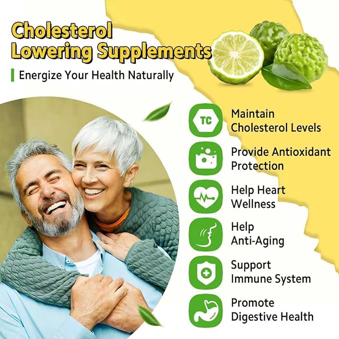 2 Pack Citrus Bergamot Gummies Citrus Bergamot Supplement for High Cholesterol Cholesterol Lowering Supplement for Heart Immune System &amp Healthy Aging Support Sugar Free Lemon Flavor 120 Cts