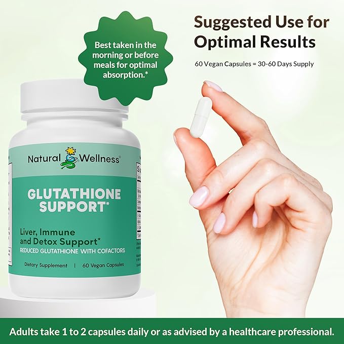 Natural Wellness Glutathione Supplement – Liposomal Glutathione with CoFactors for Antioxidant Liver Detox &amp Immune Support – Vegan Glutathione Capsules Non-GMO 60 Count