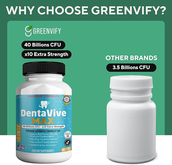 DentaVive Max Probiotic Supplement 40 Billion CFU 60 Capsules Premium Oral Health Support for Teeth Gums Digestive Health (3)