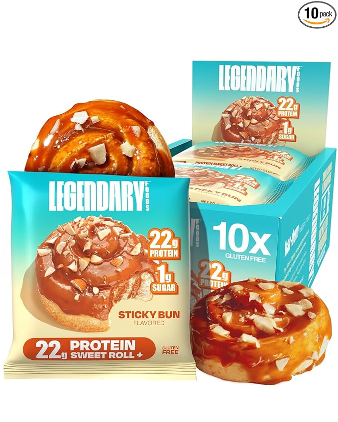 Legendary Foods Cinnamon Roll 22g Protein Bars – Gluten-Free Low Carb Meal Option – Sweet Zero Sugar Snack Keto-Friendly – 10-Pack High Protein Pre- or Post-Workout Nutrition Bars - Sticky Bun
