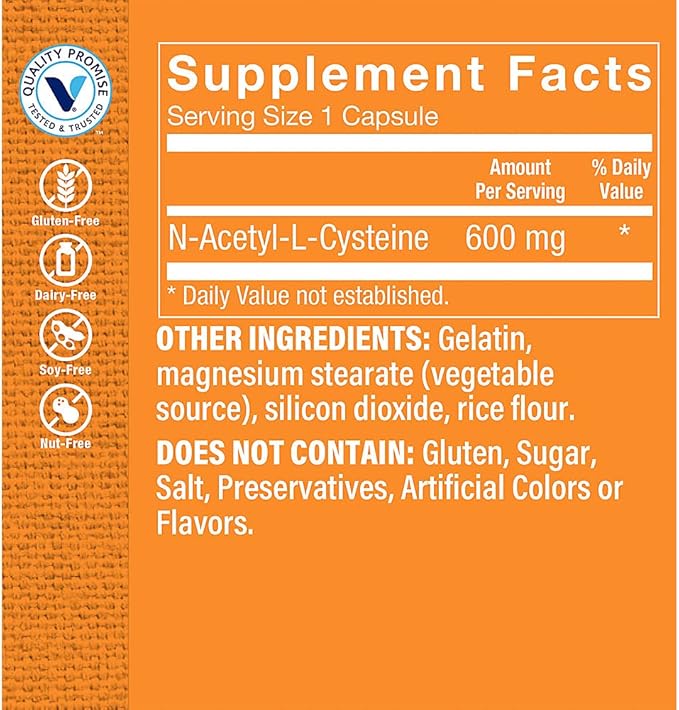 The Vitamin Shoppe NAC N-Acetyl-L-Cysteine Promotes Cellucor Health Immune (100 Capsules)