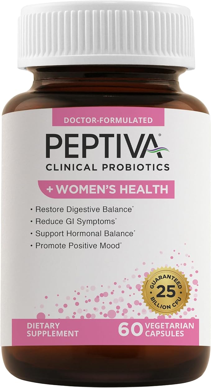 Peptiva Probiotics for Women's Health - Women's Probiotic and Digestive Support 25 Billion CFU Multi-Strain Probiotic Lactobacillus Acidophilus Bifidobacterium - 60 Vegetarian Capsules